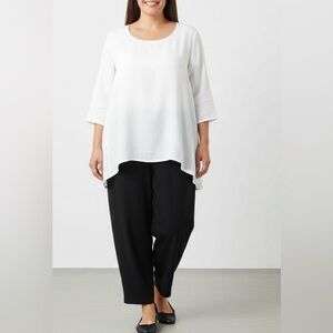 Bryn Walker white 100% tencel 3/4 sleeve tunic blouse closet staple career L